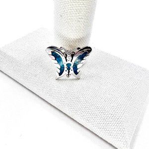 Beautiful Silver Tone Faux Turquoise Inlayed Butterfly Brooch Pin